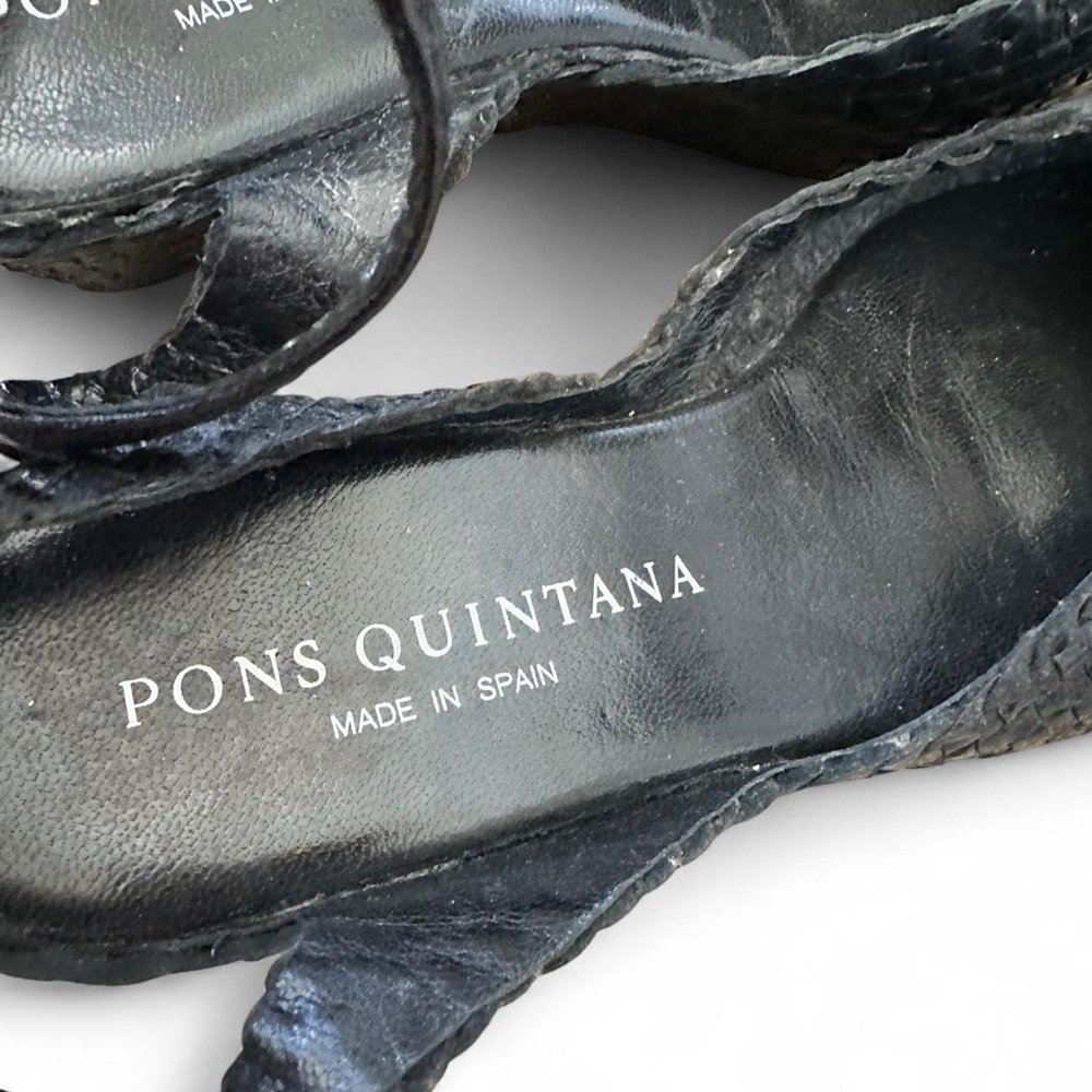 Pons Quintana Black Woven Leather Platform Wedge Sandals Size 37 Spain - Picture 6 of 8
